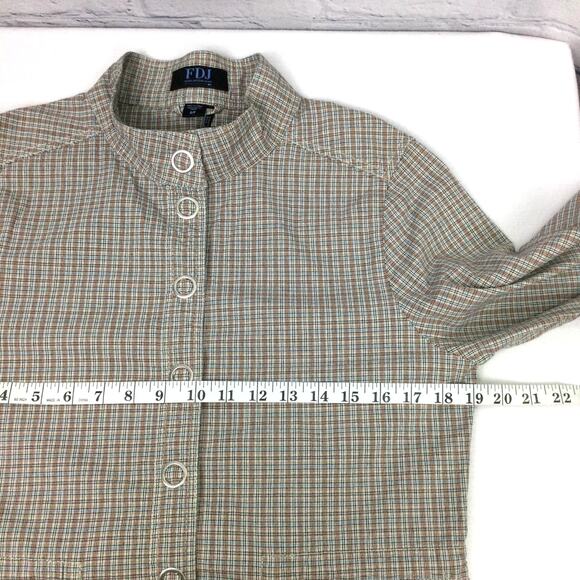 FDJ Fench Dressing Jeans Mock Collar Snap Up Roll Tab Plaid Zip Pocket Jacket S - Picture 13 of 15
